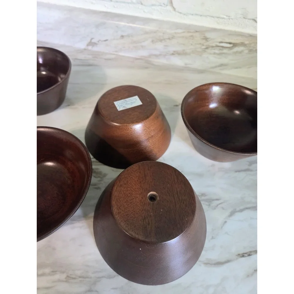 Vintage 5 Wooden‎ Turned Walnut Salad Bowls Puerto Rico Rosario Wood Turning